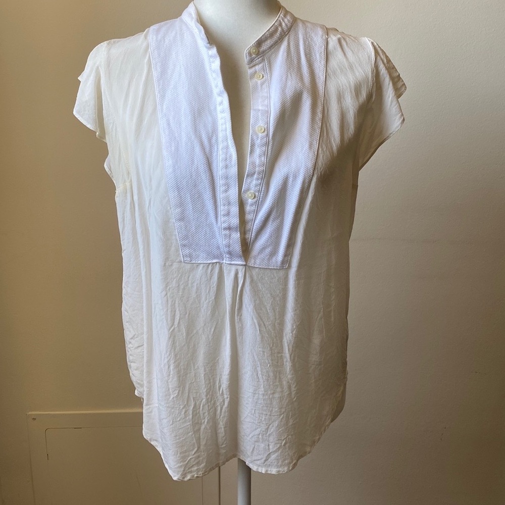 Madewell White Silk Top with Flutter Sleeves